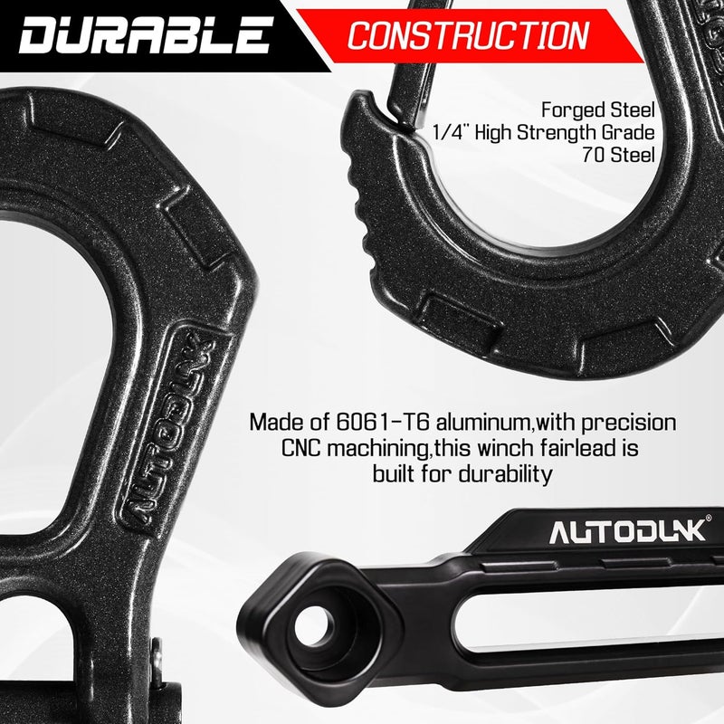 AUTODUNK Synthetic Winch Rope - 1/4" x 50ft 10,000LBS Winch Line with 6" Fairlead, Forged Winch Hook and Rubber Stopper, Protective Sleeve Synthetic Winch Cable for 4WD ATV UTV Offroad Vehicles Black - Image 2